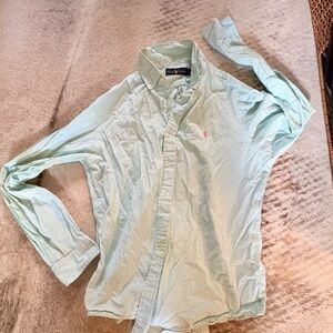 Ralph Lauren Mint Green Striped Button Down Shirt Size Large